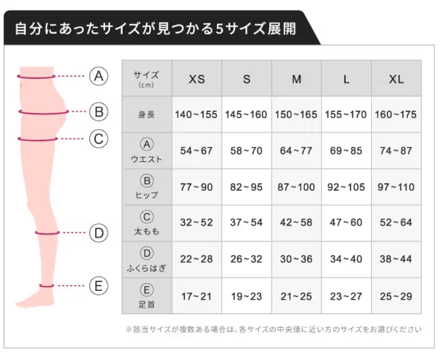 ベルシアーリブステッチ　サイズ表